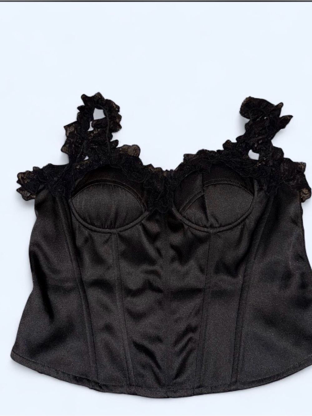 BSEVENI Black Lace-Trim Bustier Bandeau